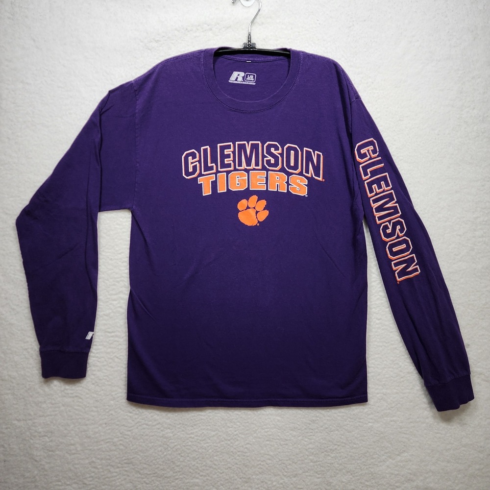 Russell Athletic Clemson Tigers Mens Purple Long Sleeve T-Shirt Graphic Tee L